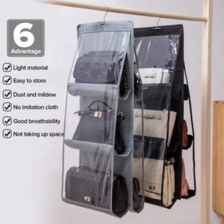 6 Pockets Hanging Storage Bag Purse Handbag Tote Bag Storage Organizer Closet Rack Hangers