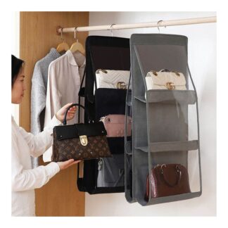 6 Pocket Foldable Hanging Bag 3 Layers Folding Shelf Bag Purse Handbag Organizer Door Sundry Pocket Hanger Storage Closet Hanger