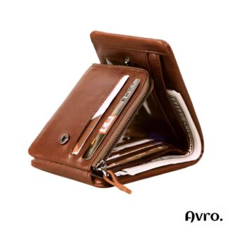 Avro Premium 100% Genuine Cow Leather Trifold Wallet Vintage Multi-Card Slot With Coin Pocket Black Export Quality Money Bag For Men