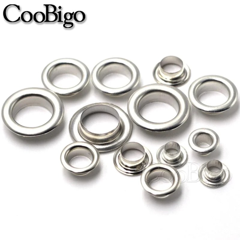 100sets Leather Grommet Round Eye Rings Metal Eyelet for Shoes Clothing Bag Belt DIY Leathercraft Accessories Silver Colored