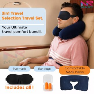 3 in 1 Travel Pillow Set - Head Pillow, Eye Cover & Ear Plug
