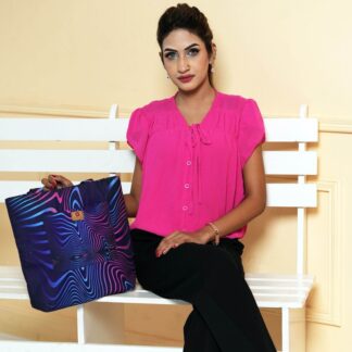 SamiaCraft Tech Abstract Wave Lines Printed Stylish Professional Top Handle Shoulder Bags for Women and Girls