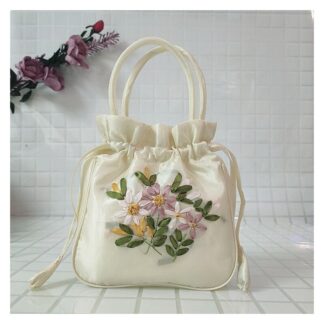 Portable Top-Handle Bags Women Flower Embroidered Silk Mini Potli Bag Chinese Style Females Handbags Retro Drawstring Shopping Handbag
