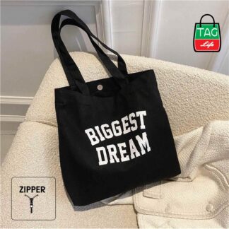 TAG Lifestyle Canvas Tote Bag/Exclusive BIGGEST DREAM Design Black Color for girls For University/College/Trendy Fashionable Women