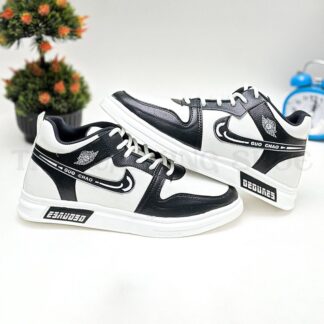 Sneakers Shoes For Men PU Leather Casual Fashion Lace Up Sports Shoes Stylish Lightweight Running Shoes Rubber Black White