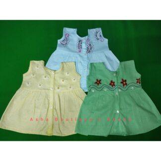 combo pack of 3 pcs sleeveless hand embroidery baby girl nima dress frock from 0 months to 6 months baby girl - Multicolour