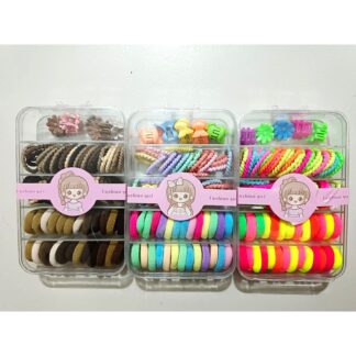 Mini 65 Pcs Colorful Kids Hair Accessory Set – Scrunchies, Clips & Bands in Cute Box (Multicolor)