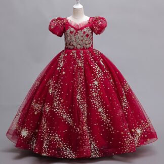 8905 Kids Dress For Girls Wedding Mesh Long Girl Dress Elegant Princess Party Pageant Formal Gown Dress For Teen Children