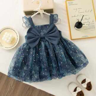 Summer Baby Girl Dress Bow Sequined Sleeves Princess Tulle Dress for Kids Girl Dance Party Gown Summer Clothes