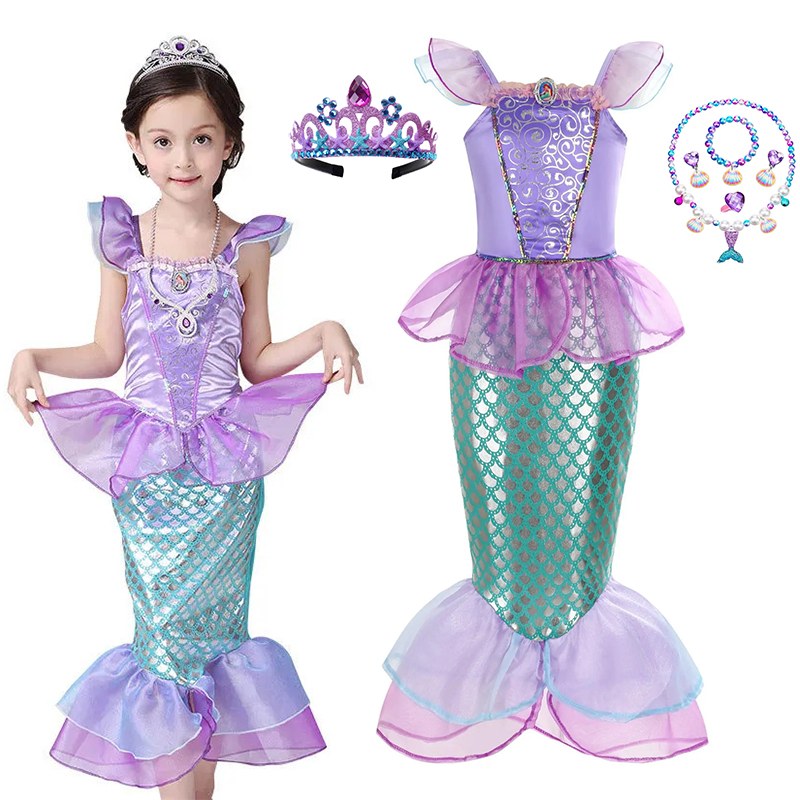 Ariel Princess Costumes Cosplay Dress for Kids Girls Mermaid Dress Girls Summer Casual Halloween Birthday Party Dress Up