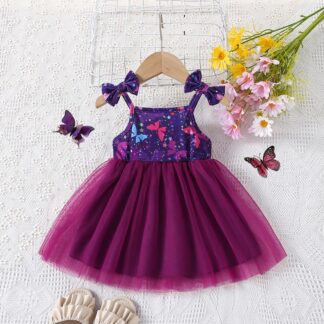 【Sleek】 Summer New Girl's Cute Suspender Patchwork Beautiful Mesh Fluffy Princess Dress Baby Birthday Party Dress