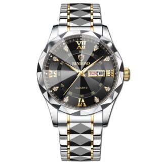 BINBOND 2521 Men’s Luxury Stainless Steel Waterproof Fashion Business Watch Luminous Dual Calendar Quartz Wrist Watch