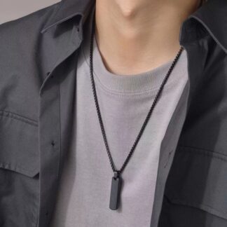 Men’s Hexagon Black Stone Pendant Necklace Stainless Steel Chain Fashion Jewelry