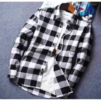New Smart Looking Trendy Cotton Black & White Check Oxford Long Sleeve Casual Shirt For Men By Smart Eshop(DK)