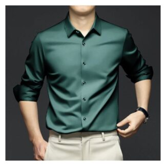 Formal Micro Stitch Shirt For Men Summer Collection Spandex Fabric Regular Fit Long Sleeve Dress Shirt Solid Colors
