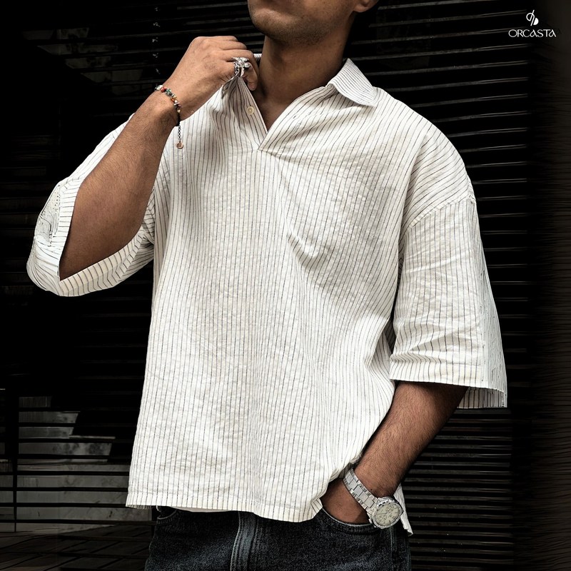 LOFT Men’s Loose Fit Drop Shoulder Cuban Shirt Half Sleeve