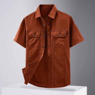 Stylish Solid Color Casual Half Sleeve Shirt with Double Pocket for Men