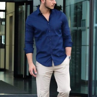 Royal Blue Cotton Long Sleeves Casual Shirt For Men - Shirt