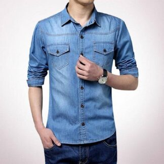 Sky Blue Denim Long Sleeve Casual Shirt for Men