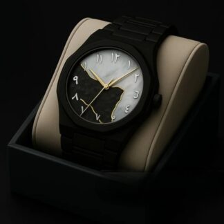 Arabic Aura Watch – Carbon Fiber Look Body with Sleek & Modern Design - Black X White