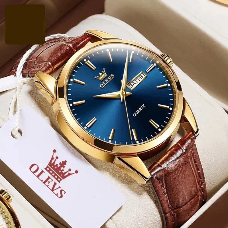 O'levs 6898 Men's Analog Wrist Watch – PU Leather Strap