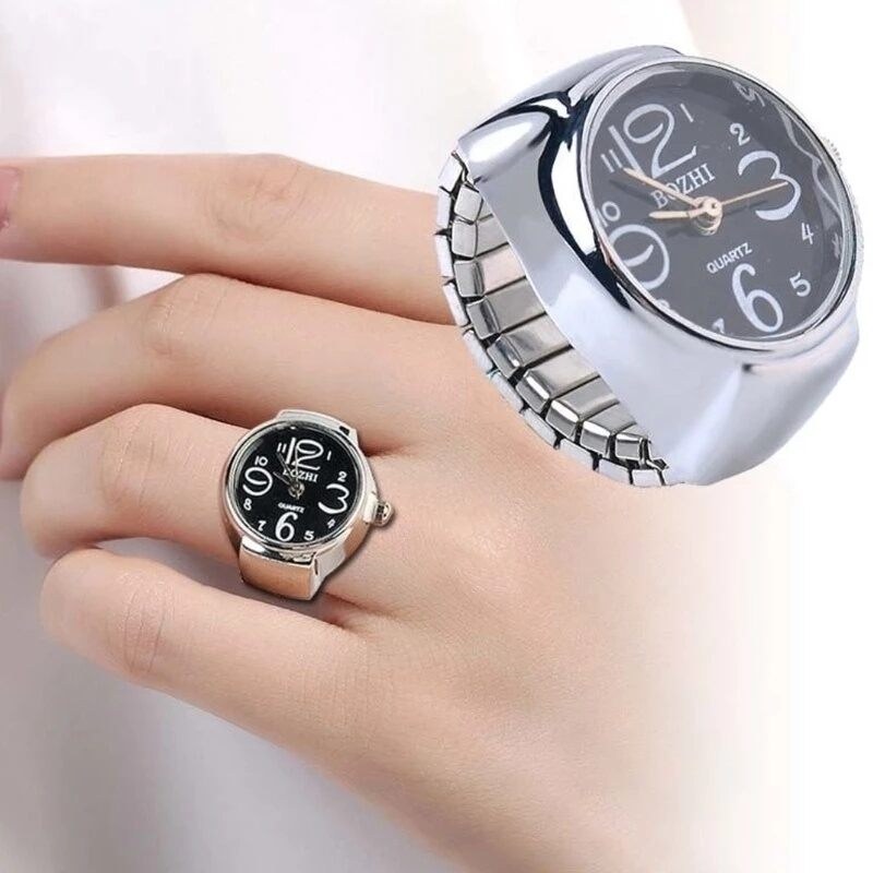 Vintage Rings Punk Elastic Stretchy Quartz Watch Rings for Women Man /Korea Girl Sleek Steel Round Dial Elastic Quartz Finger Ring / Lovely Gifts For Boys Or Girl Friends / Adjusta