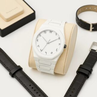 Arabic Aura Watch – Carbon Fiber Look Body with Sleek & Modern Design - White