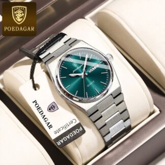 POEDAGAR 930 Men's Luxury Stainless Steel Quartz Watch – Luminous Dial with Date & Day Display