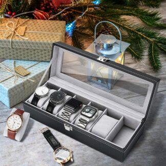 6 slot leather watch box