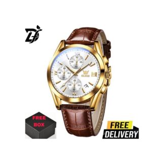 Olevs Brown 3632 Leather Analoge Wrist Watch For Men - Watch For Mens