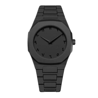 Aura Arabic Watch for Men – Black Quartz Wrist Watch | Matte Black Octagonal Design | Premium Metal Strap | Includes Gift Box