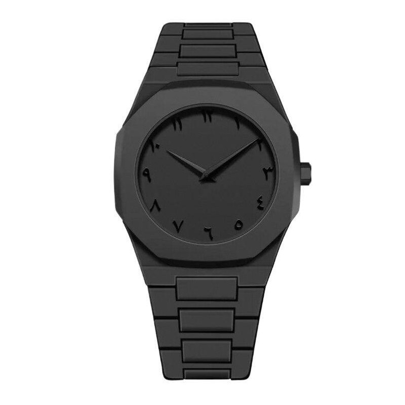 Aura Arabic Watch for Men – Black Quartz Wrist Watch | Matte Black Octagonal Design | Premium Metal Strap | Includes Gift Box