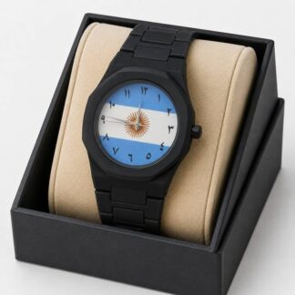 Exclusive Argentina Flag World Cup Football Watch for Men - Black Belt Arabic Numeral Dial Wrist Watch