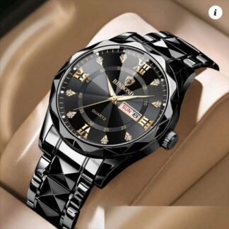 BINBOND Watch | Full Black Colour Watch Dial Stone X Golden Watch