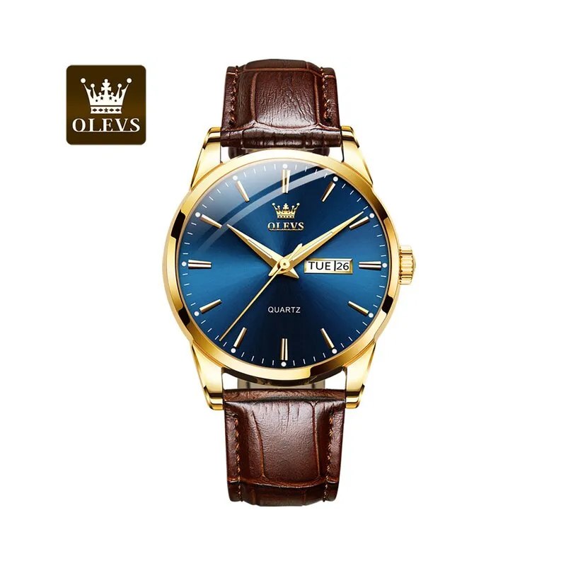 O'levs 6898 PU Leather Analoge Wrist Watch For Men Fan Made