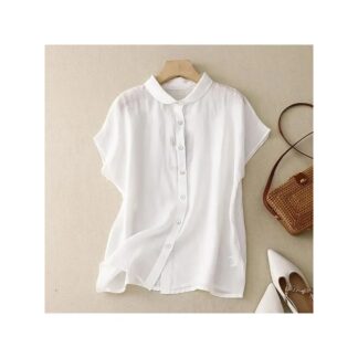 Plus Size Shirts 2025 Summer Women‘s Loose Lapel Elegant Short Sleeved  Casual Ladies Blouses Button Up Fashion Comfortable Tops
