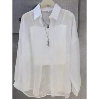 Plus Size Women’s Tops 2025 Summer Breathable and Sun-Proof Ice Silk Button Thin Loose Sheer Chiffon Blouses Shirts Long Sleeve