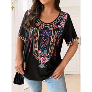 Plus Size Women's T-Shirt Boho Harajuku Graphic Print Summer Short Sleeve Casual Tops Street Fashion T-Shirt Female Clothing