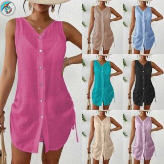 Lightweight Women’s Kimono Cover-Up – Sleeveless, Solid, Casual Style