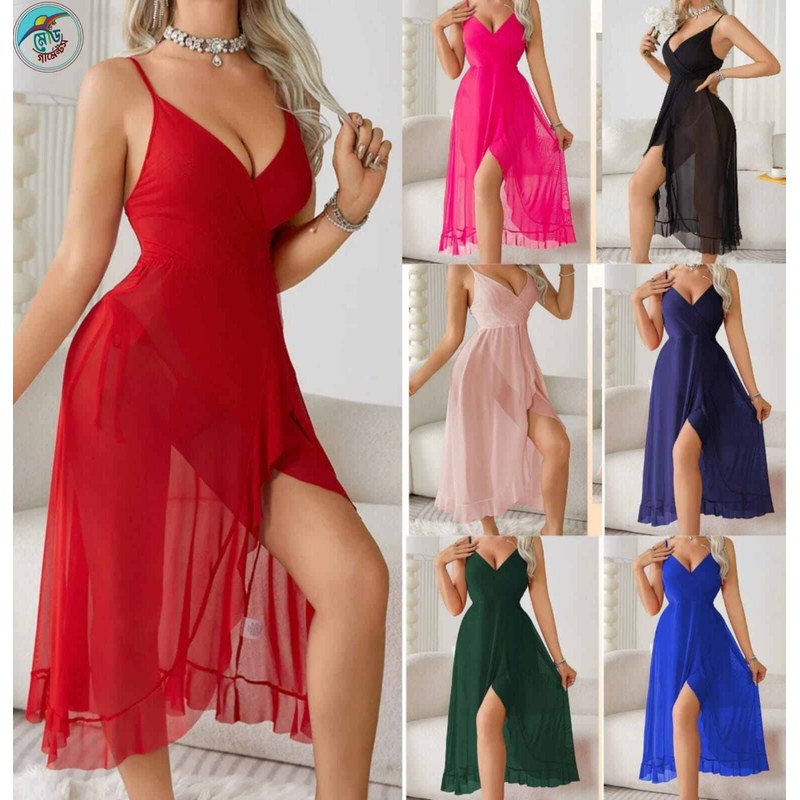 Women’s Micro Cherry Sheer Lingerie Gown with Elegant Cut and Romantic Silhouette