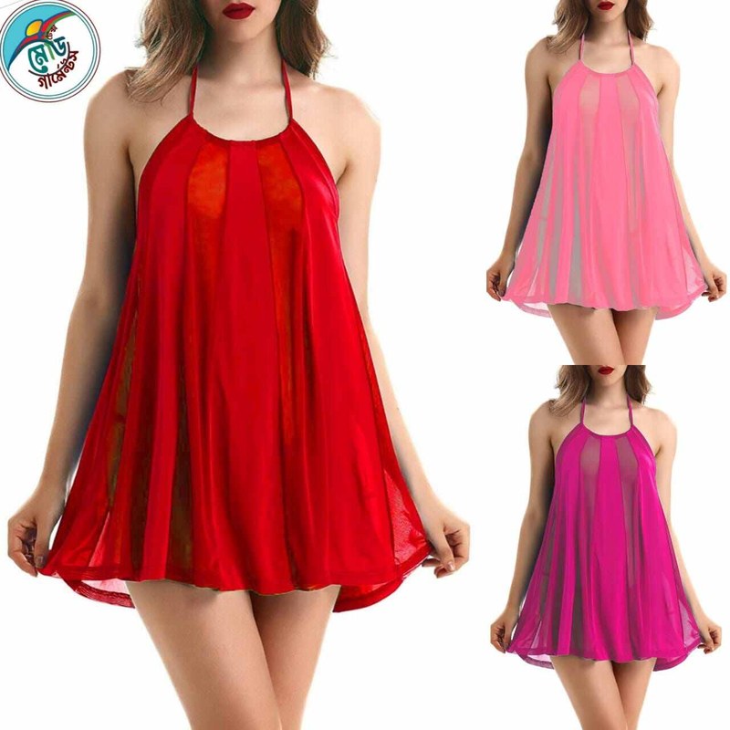 Women’s Micro Cherry See-Through Babydoll with Flowy Hemline Dress