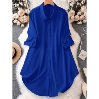 Plus Size 1XL-5XL Fashion Women‘s   Turn-Down Collar Blouse Ladies Button-Up Casual Chic Solid Color Roll-Up Sleeves Top Shirt