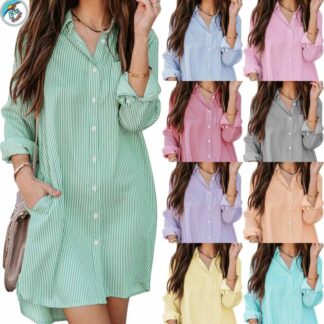 Women’s Button Down Shirt Dresses with Pockets Cotton Striped Shirts Collared Tunics Long Sleeve High Low Blouse Tops Summer Collection.