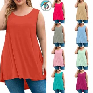 Women’s Cotton Soft Fabric Summer Tunic Top – Sleeveless Flared Blouse with Chic Long Hem