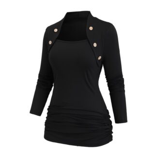 European and American Fashion Oversized Women's Casual Faux Button Long-Sleeve Top