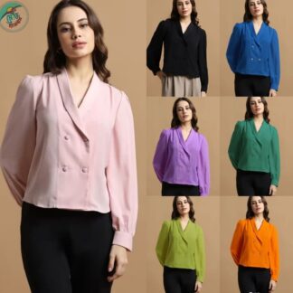 Women’s Fashionable Micro Fabric Blouse in Classic Double-Breasted Cut
