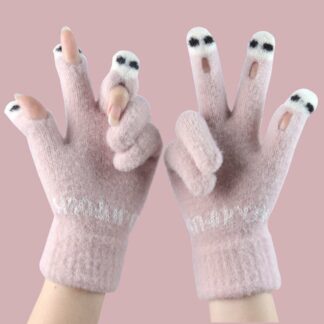 1Pair Fashionable New Women S Gloves Cute Yarn Knitted Versatile Cartoon Gloves Mountaineering Gloves