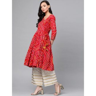 AC Cotton Printed Readymade Kurti With Butterfly Palazzo Set For Women Free Size Breathable Casual Wear